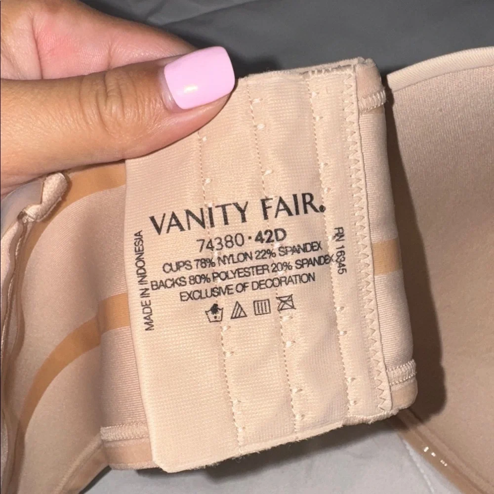 Vanity Fair 42D Strapless Underwire Bra Nude Beige Full Coverage Support Bra